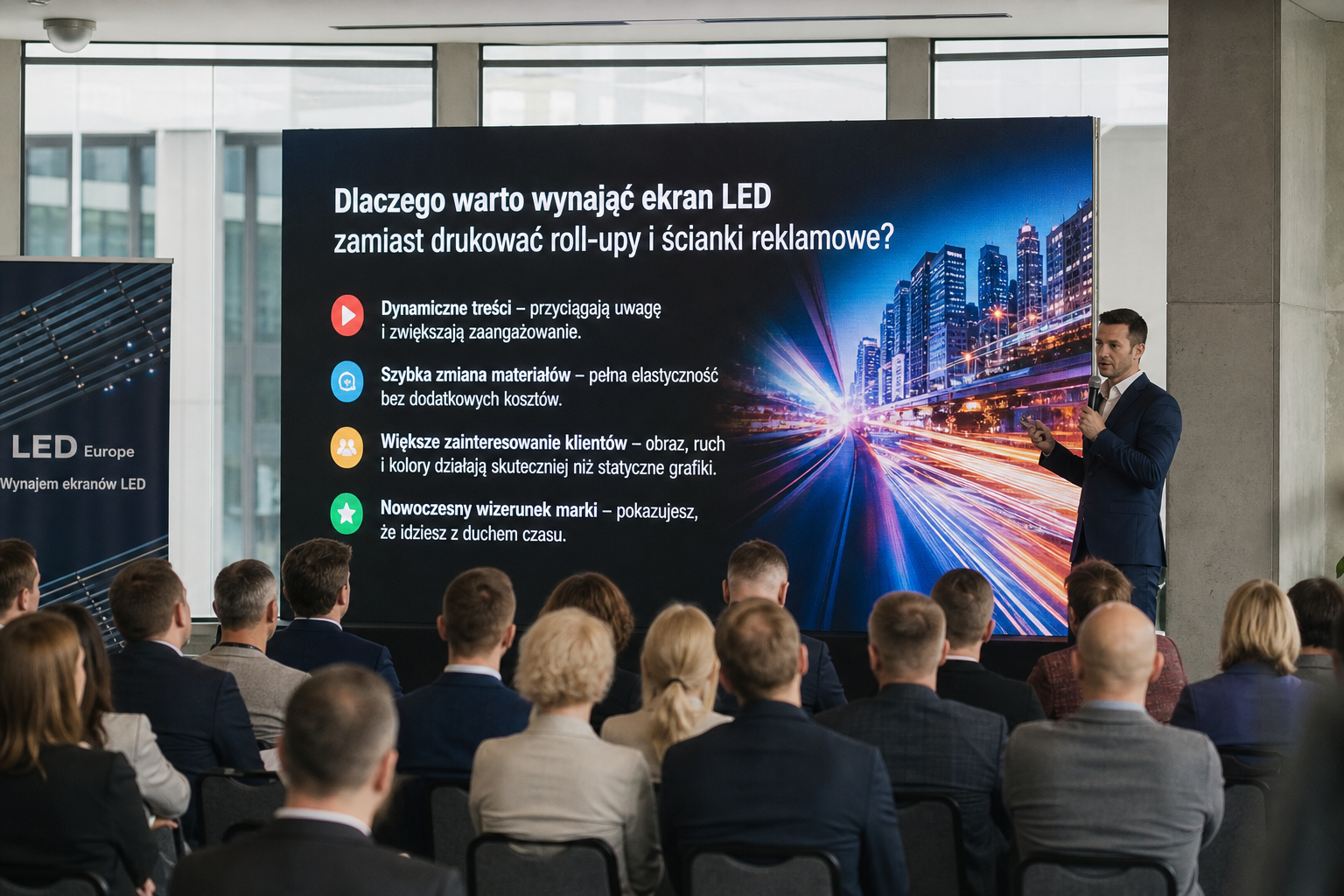 Dlaczego warto wynająć ekran LED zamiast drukować roll-upy i ścianki reklamowe?