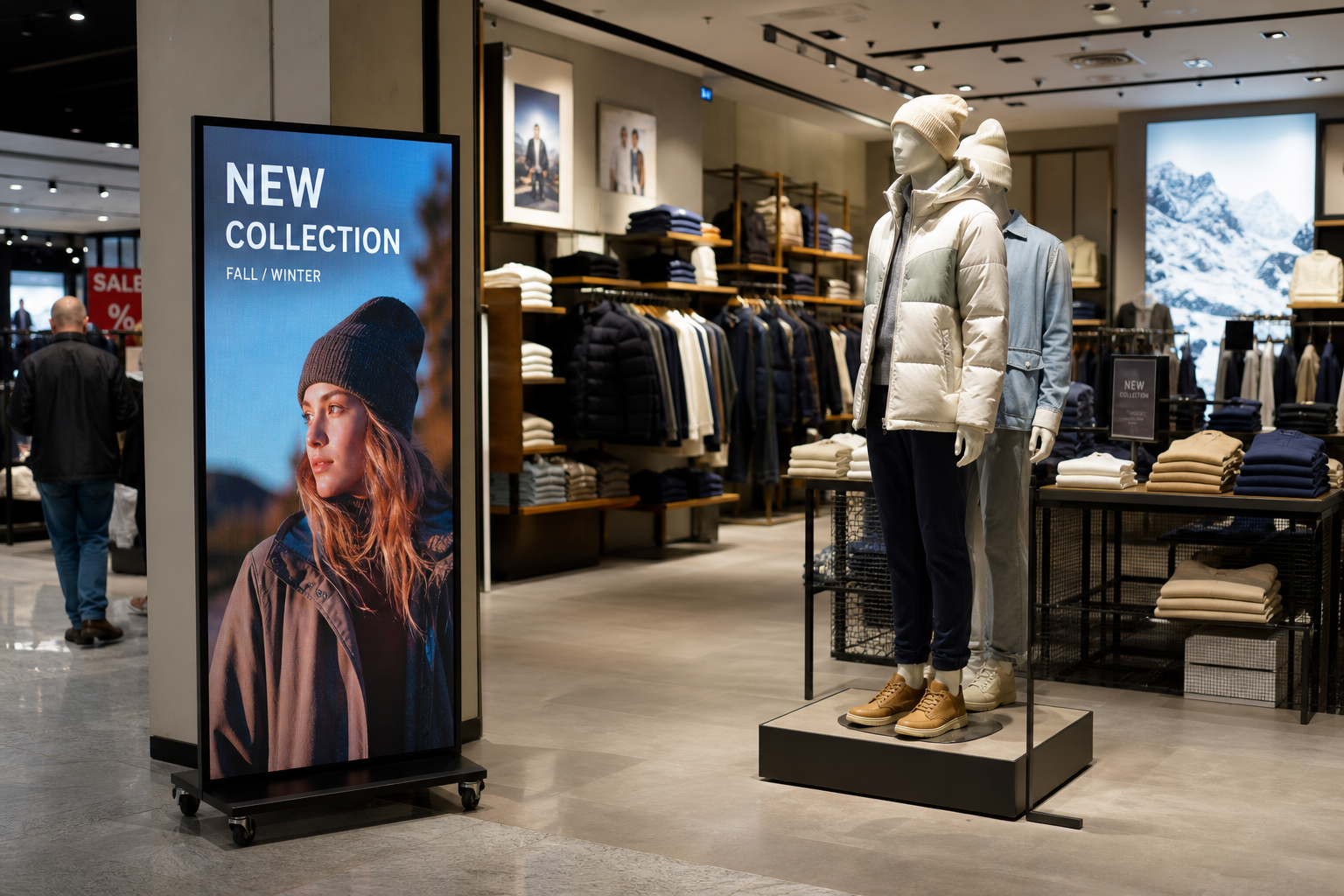 Dynamiczny in-store marketing: Ekran LED jako skuteczne narzędzie promocji konkretnych artykułów i marek premium.
