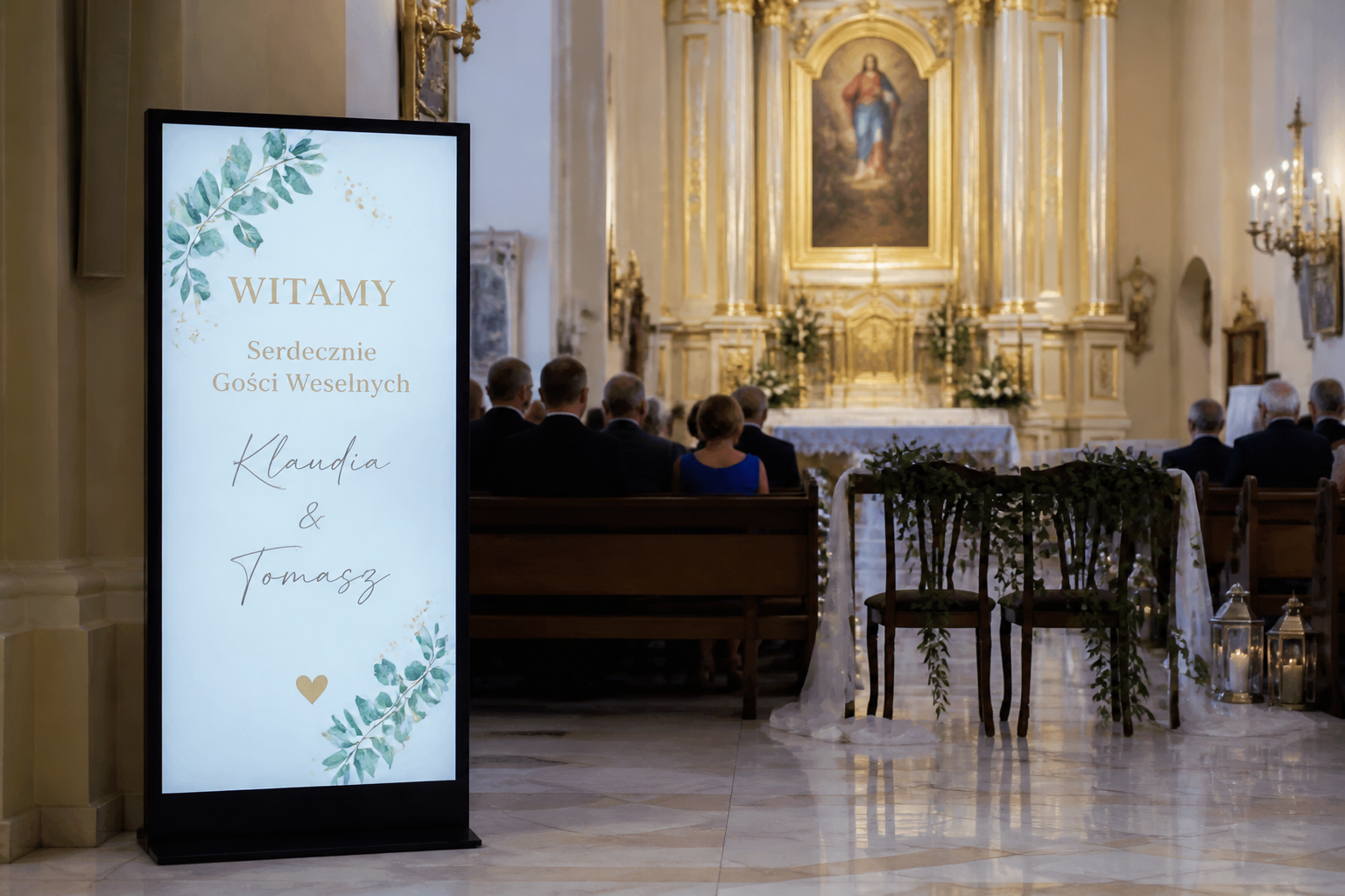 Ekran LED w kościele podczas ślubu: Multimedialna oprawa ceremonii i estetyczna prezentacja Pary Młodej.