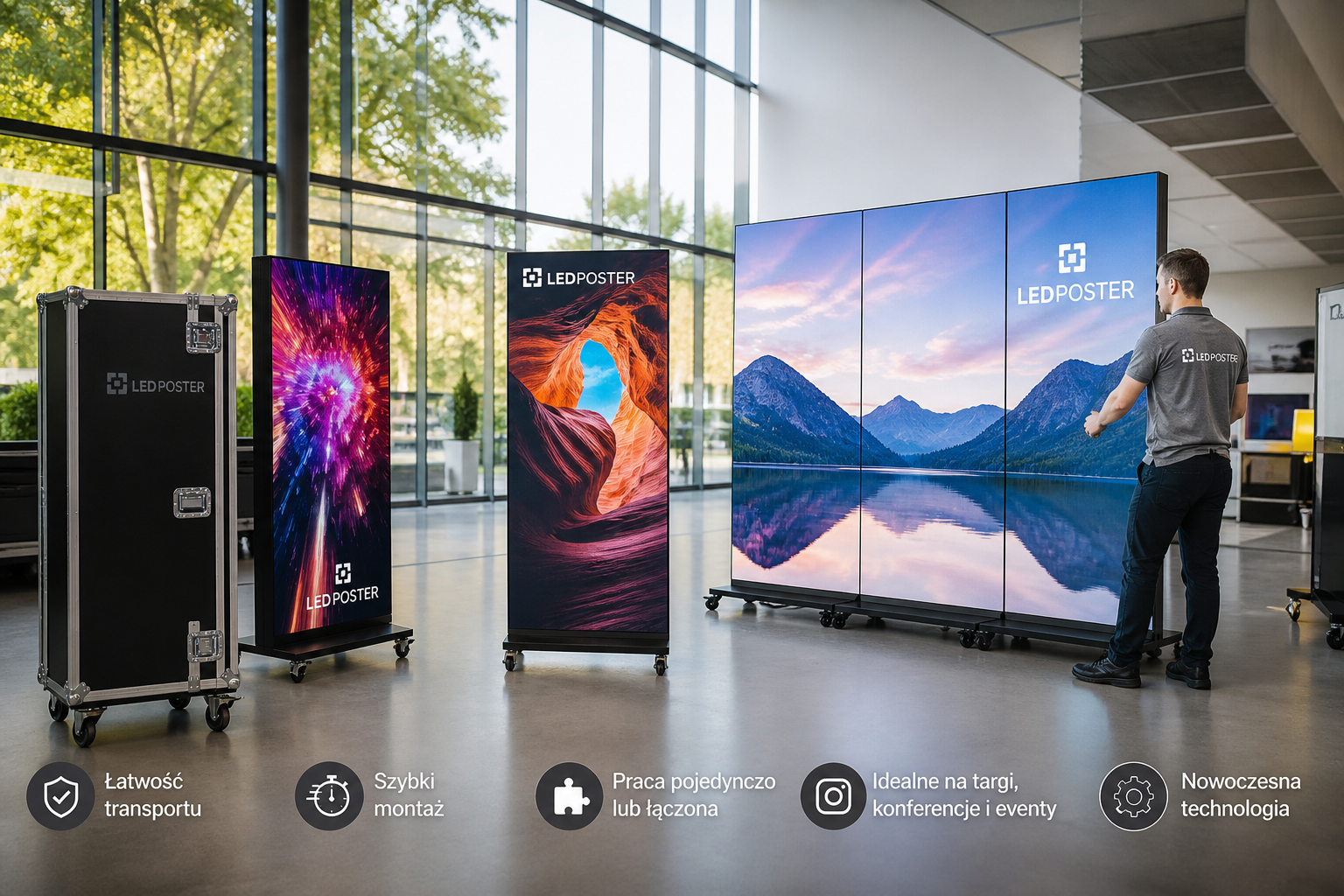 Mobilny ekran LED Poster – idealne rozwiązanie na targi, konferencje i eventy